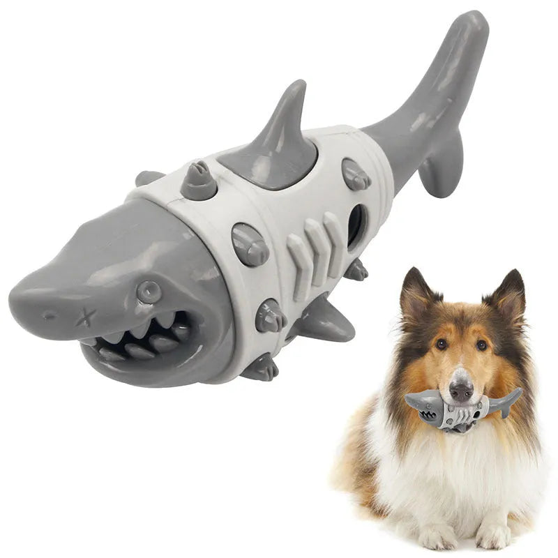 New dog teething leaky toy in blue with shark-tooth texture for cleaning and bite-resistant design