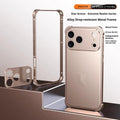 iPhone 17 alloy mobile phone case with metal corner frame and seahorse buckle in frosted finish