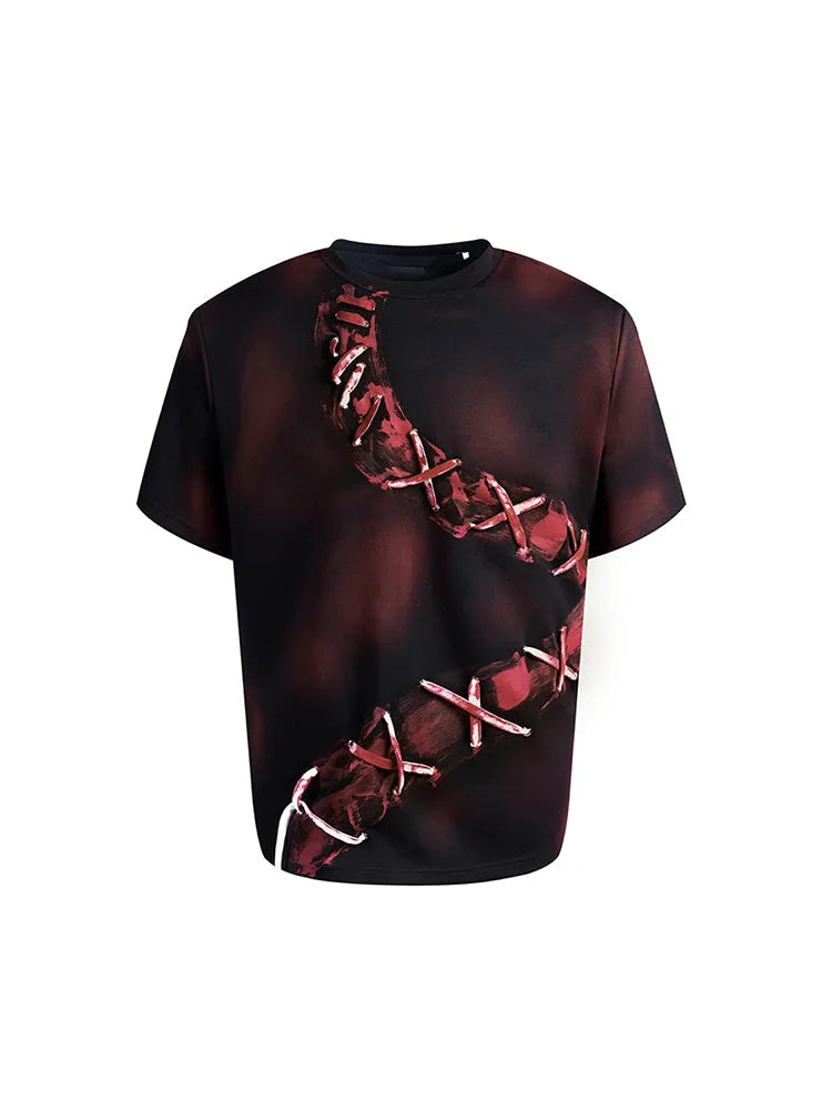 Men's red loose fit pure cotton T-shirt with drop-shoulder sleeves, American retro style, sizes S to XL