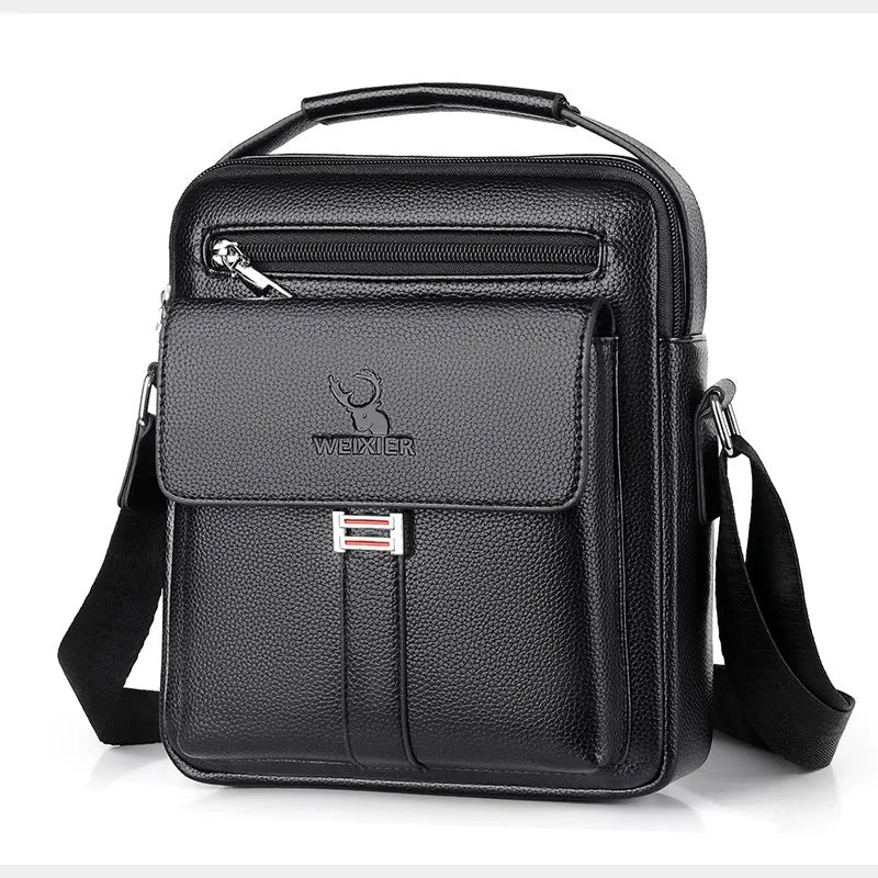 Men's PU leather crossbody bag with solid colour finish and sewing line detail, available in five colours