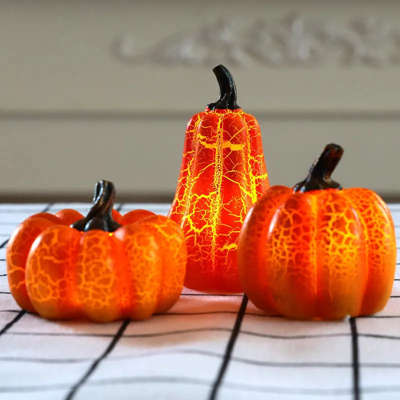 Resin Halloween pumpkin lantern with LED candle light in short, medium, and long size options