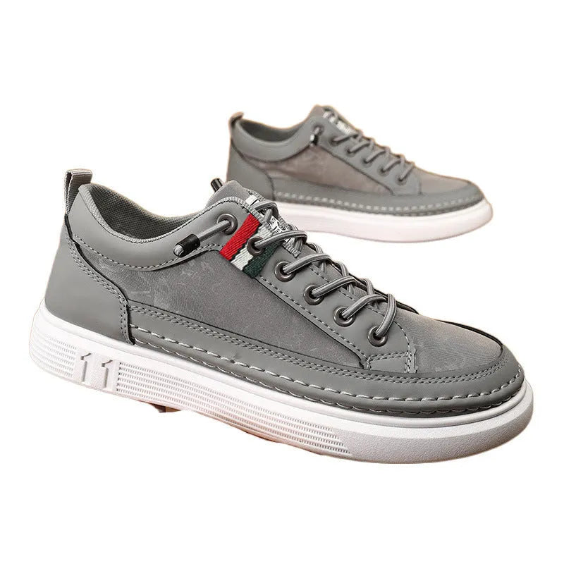 Grey men's high-top canvas bandage sneakers with round toe and PVC sole on a white background
