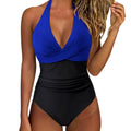Women's backless lace-up swimsuit in multicolour pattern with high-waisted Siamese bikini design