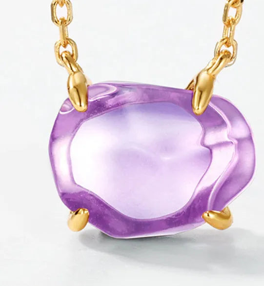 Women's geometric vintage pendant necklace with pink amethyst crystal in 925 sterling silver