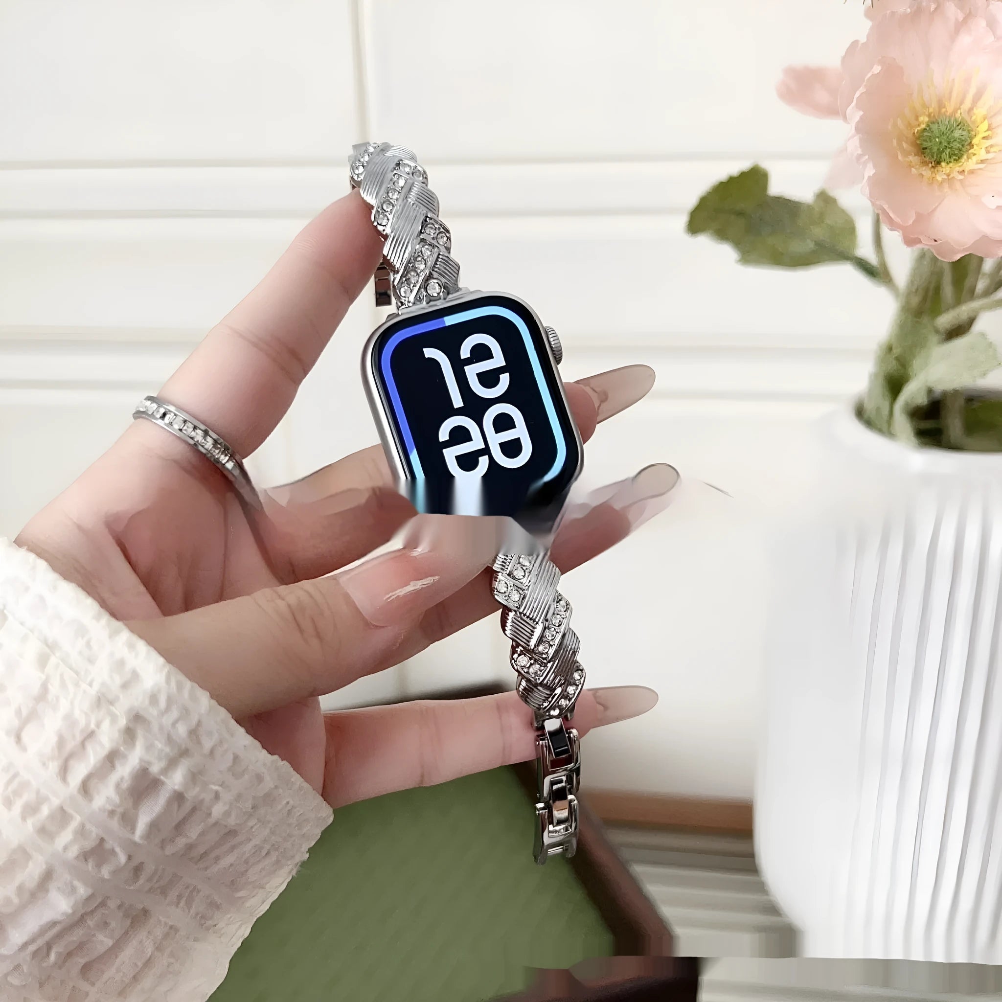 Zinc alloy Apple Watch band with diamond twist design in five colour options