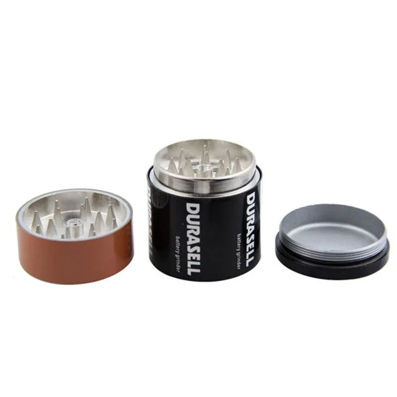 Black zinc alloy smoke grinder with LED light, USB port and keychain loop