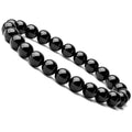 Women's geometric black agate bracelet with elastic cord, shown in 8mm bead size.