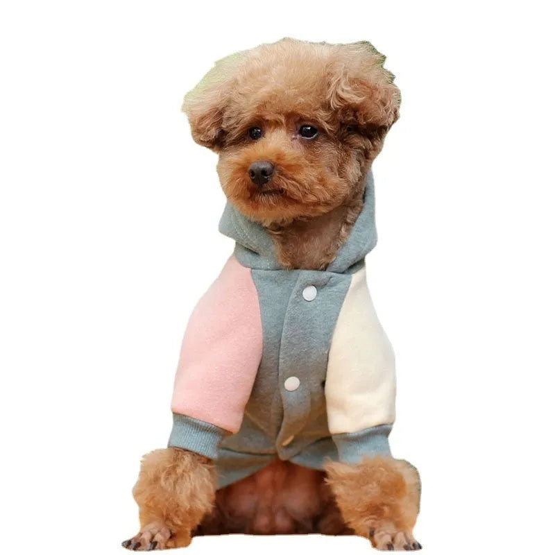 Brown cotton dog hoodie sweatshirt on a mannequin, showing hooded design.