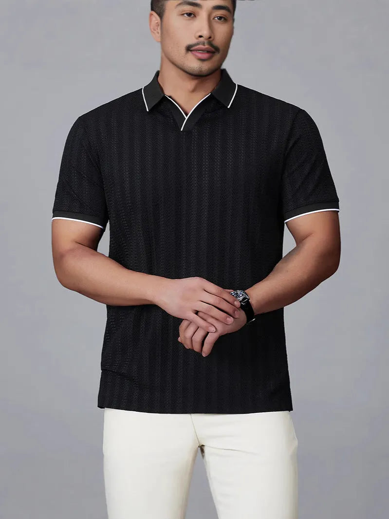 Men's thin nylon polo shirt in white colour with short sleeves and loose casual fit