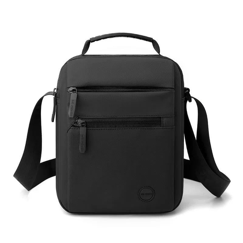 Men's water-repellent PU crossbody bag in army green, compact size 20x9x25 cm, single-shoulder style