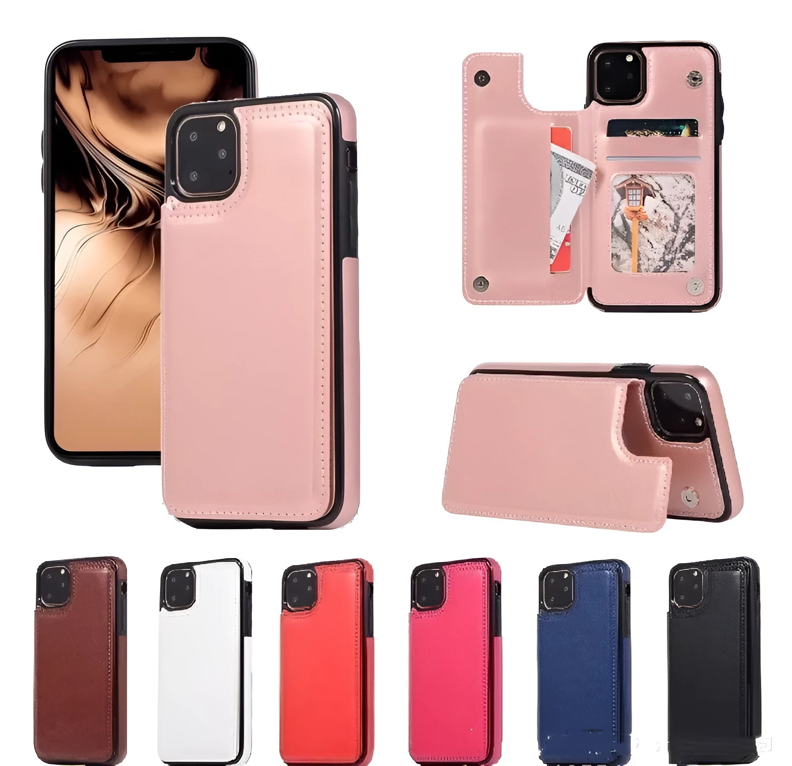 Crazy horse pattern PU TPU double buckle bracket phone case for iPhone 13 Pro Max in brown colour