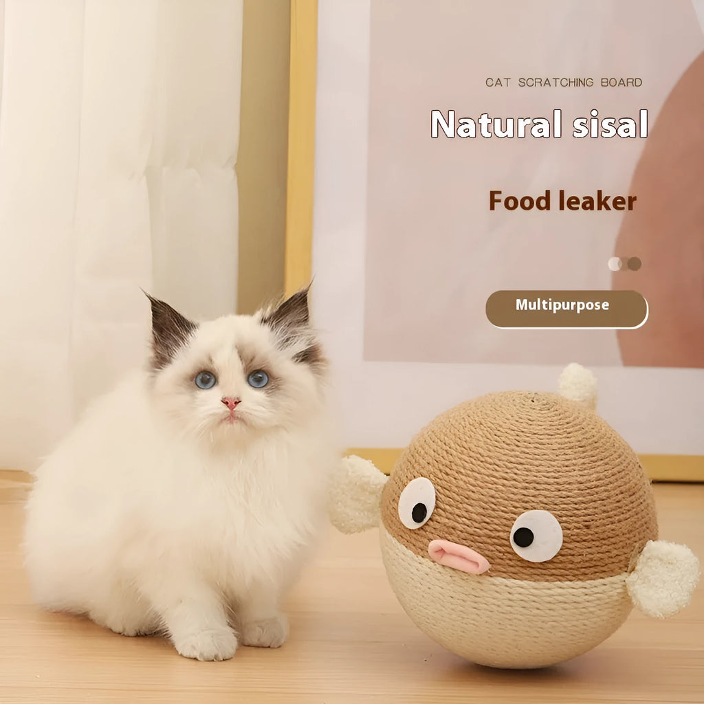 15cm cube pet puzzle feeder with sisal hemp construction and puffer leakage food mechanism