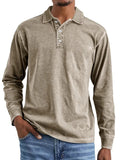 Retro washed distressed pure cotton long sleeve polo shirt with lapel collar in multiple colours.