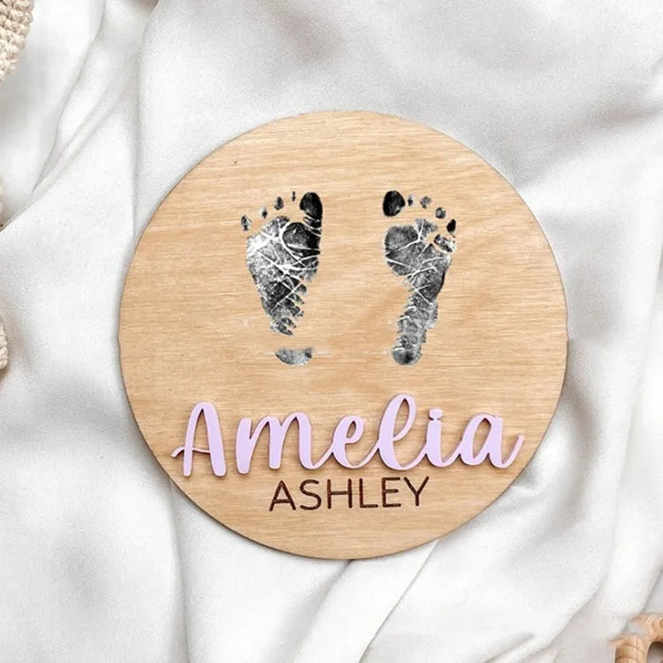 Brown limewood baby birth bulletin board in modern art style, available in sizes from 102mm to 203mm