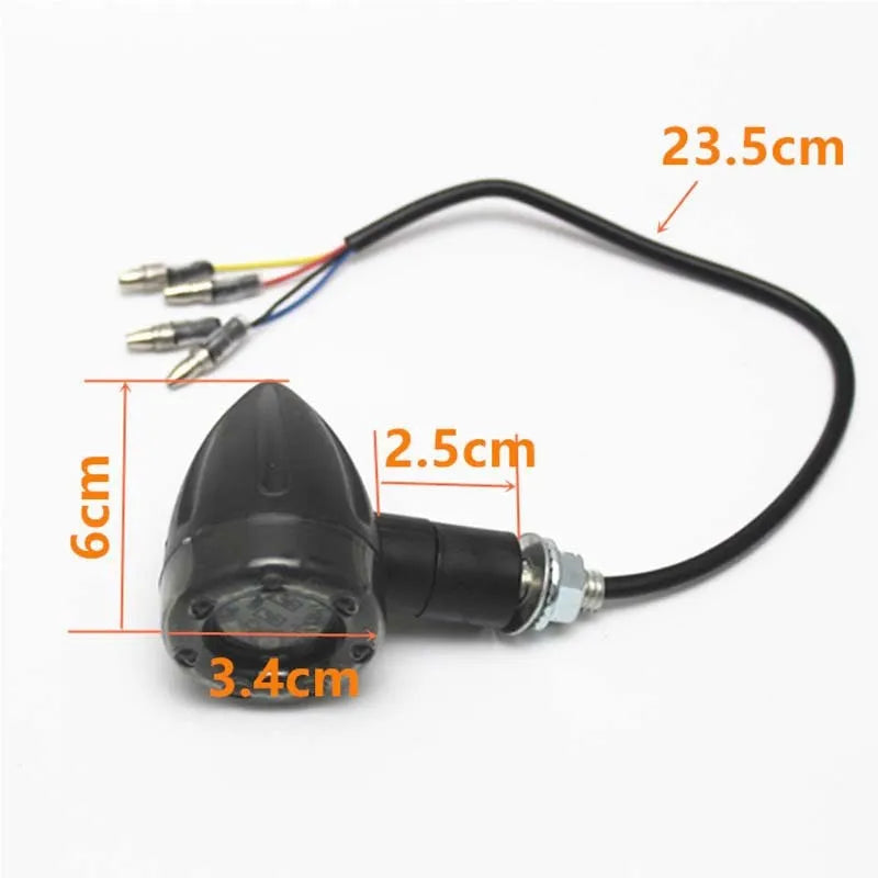 Pair of 6-LED motorcycle turn signals with smoke cover and black plastic housing, 8mm screw mount