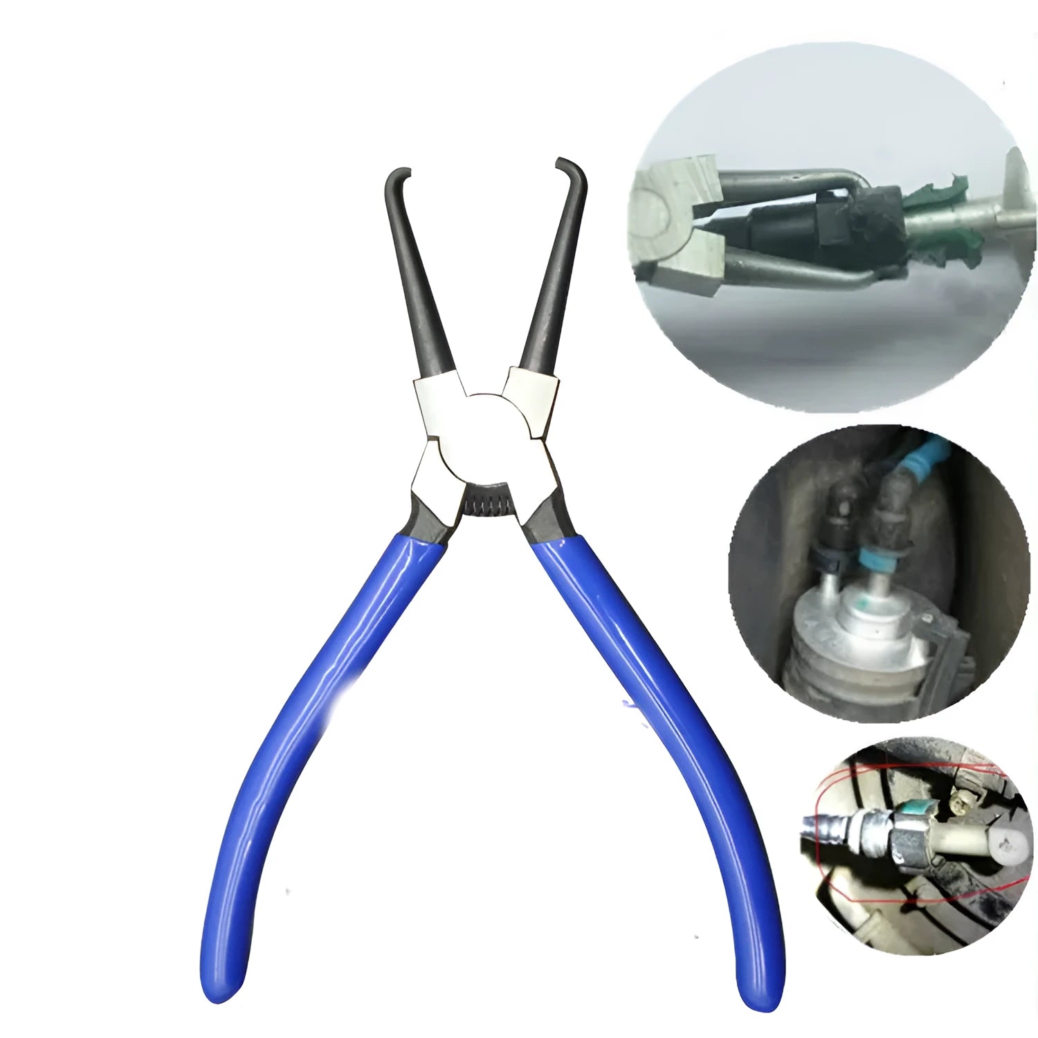 Iron caliper tubing pliers with rubber grips for automotive fuel line maintenance in two sizes