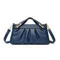 Genuine leather crossbody bag with pleated shoulder strap and wrinkled composite leather finish in horizontal square shape