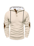 Men's loose hooded pullover sweatshirt in white, dark blue, apricot, dark gray, or black, sizes S to 3XL.