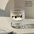 Cartoon 290ml soda lime glass cup with cute blue dog sticker, round shape, single layer, modern simplicity