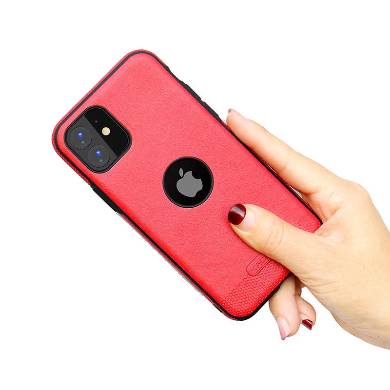 Anti-drop phone case TPU leather back cover for Apple iPhone – black or brown solid colour