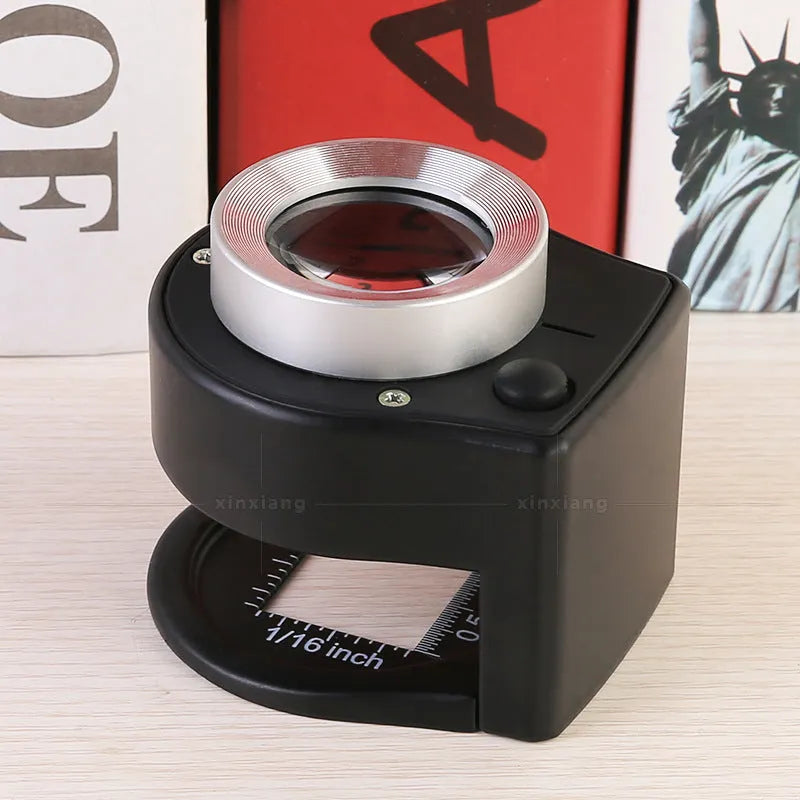 30x full metal magnifier with 6 LED light, graduated scale, 26 mm lens, black or white