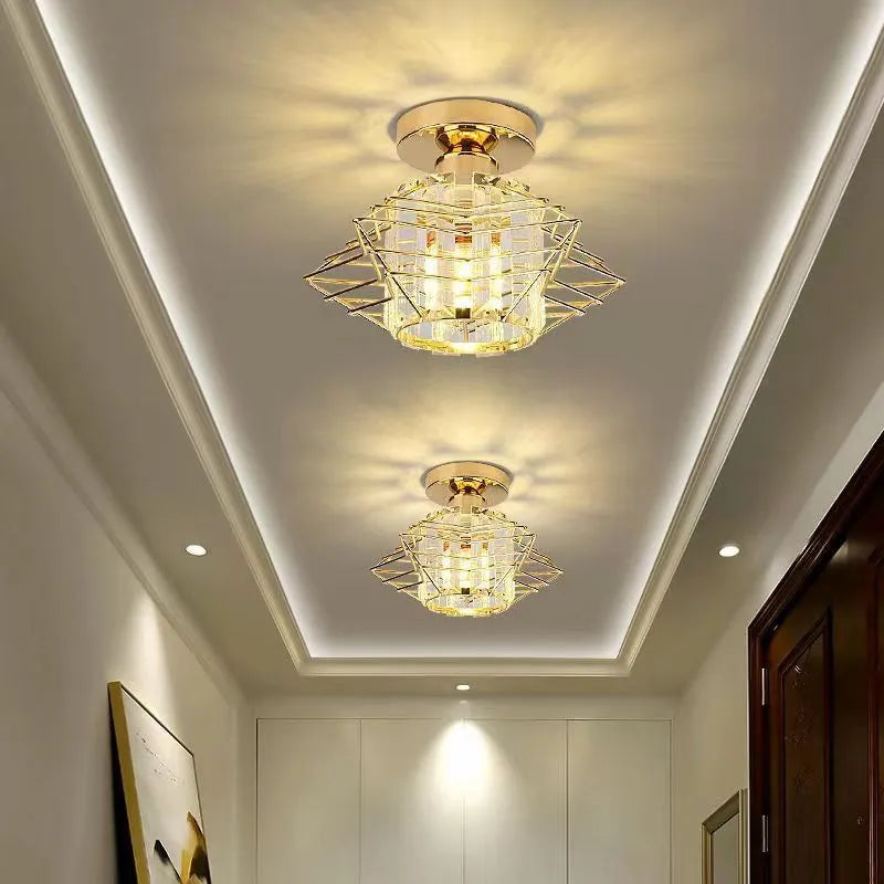 European modern crystal ceiling lamp in black and gold finishes for living room and bedroom