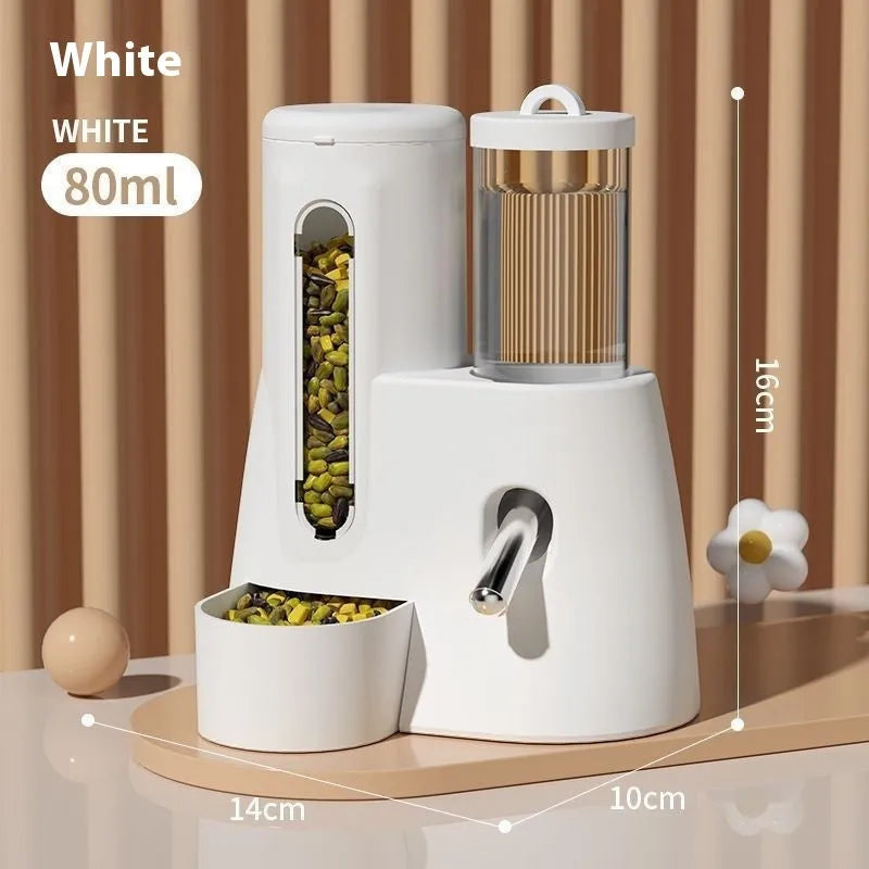 Pink automatic hamster water bottle and food basin set for cage mounting