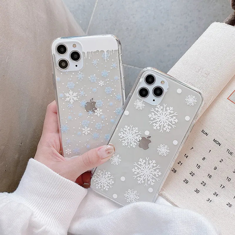 Christmas snowflake elk TPU phone case for iPhone, cartoon design, blue flower colour option