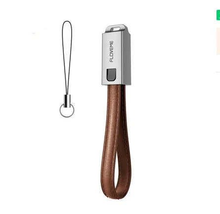 Short 20cm black leather USB to Apple Lightning charging cable with zinc alloy connector.