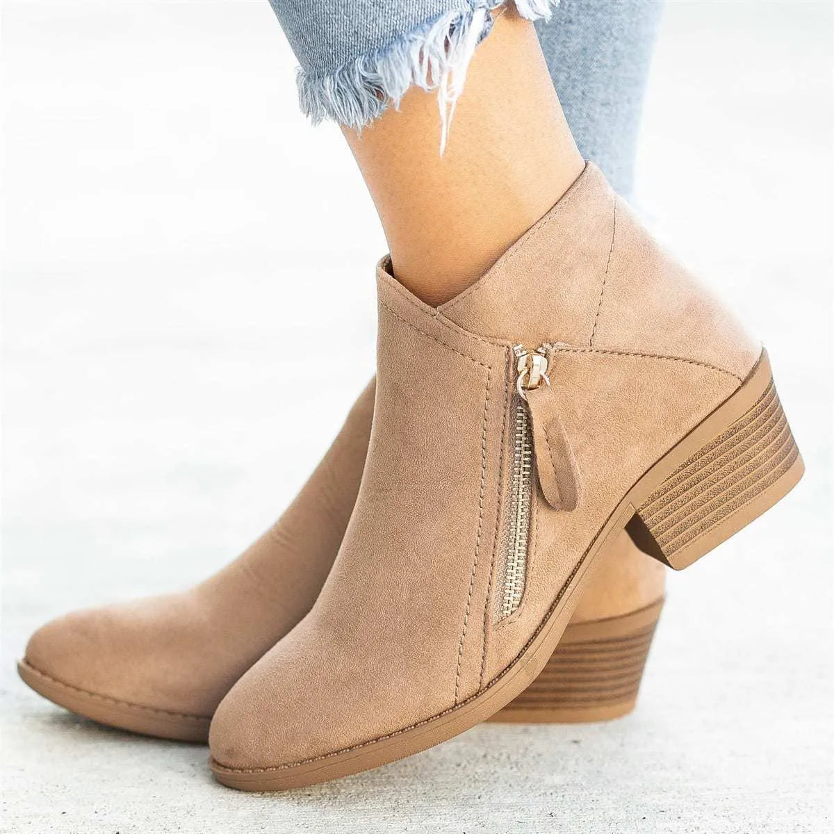 Dr Martens women's suede ankle boots with side zip and chunky heel