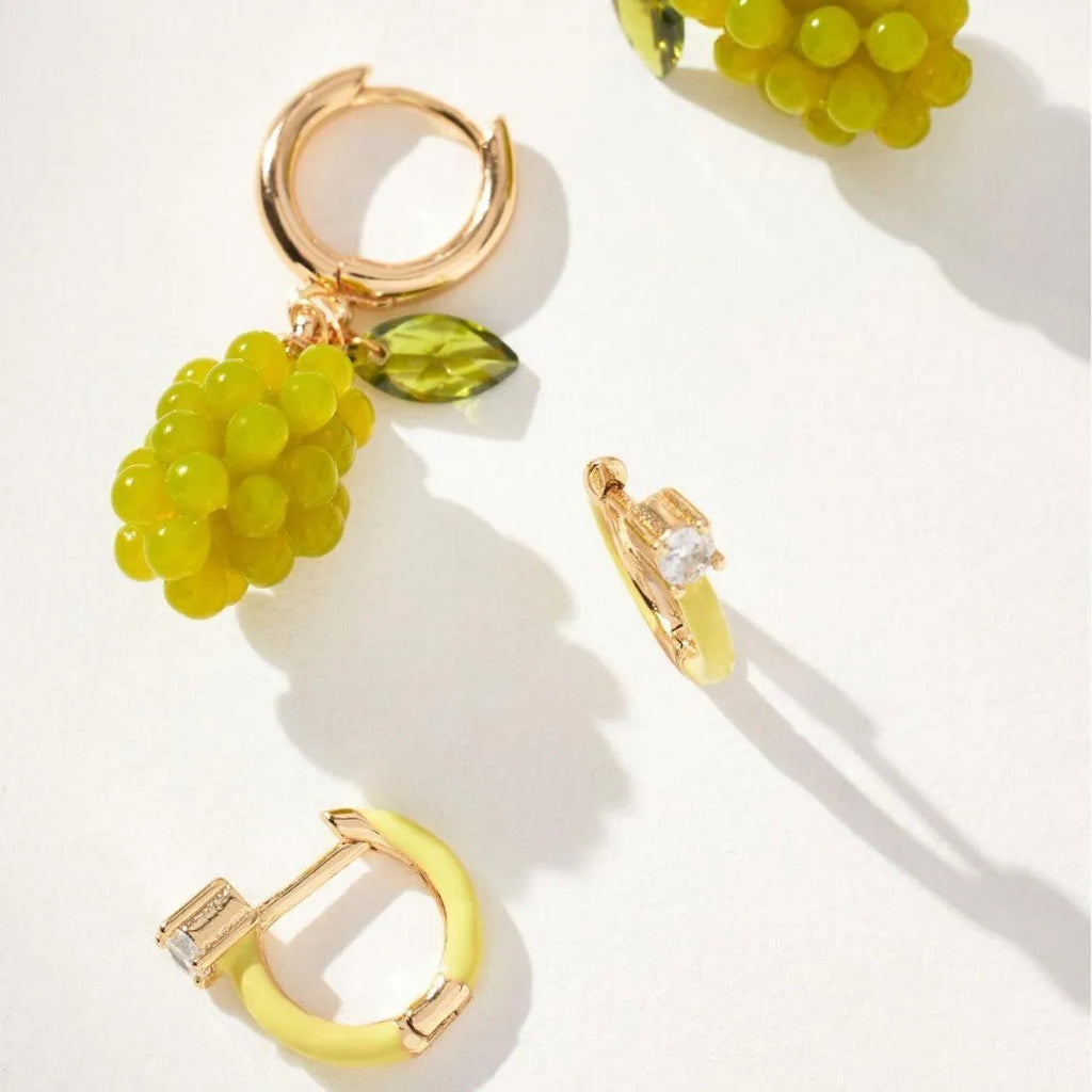 Pair of stainless steel fruit-shaped earrings in green grape design with electroplated finish