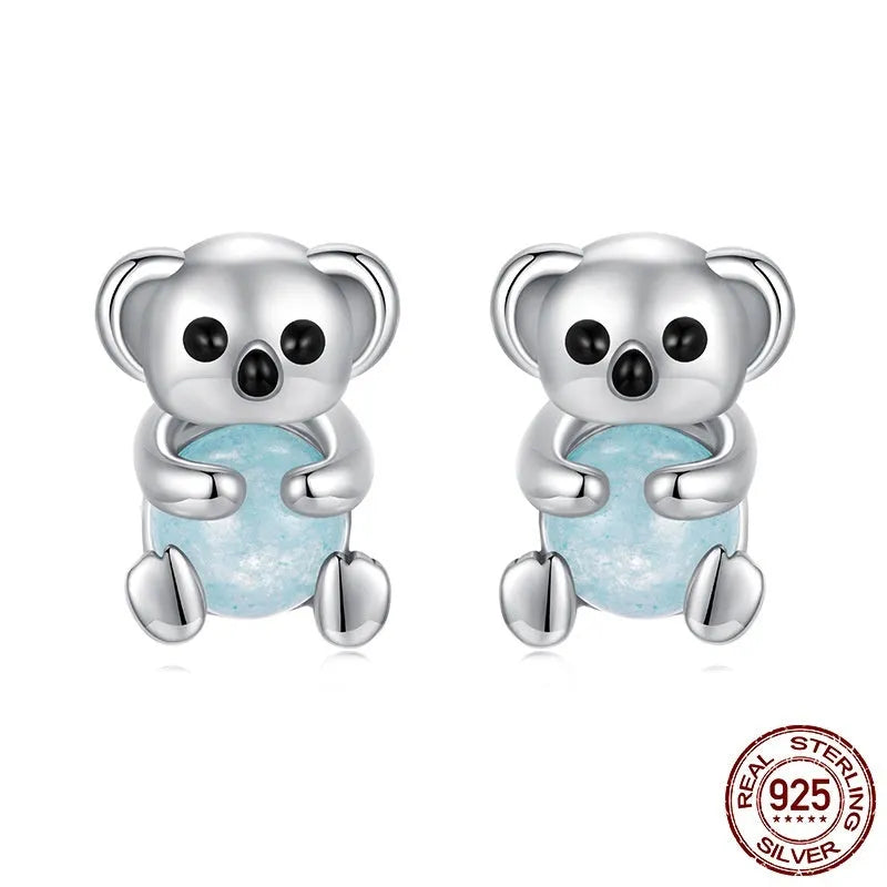 Koala S925 sterling silver drop earrings with dripping oil colour in shade SCE1902 on white background