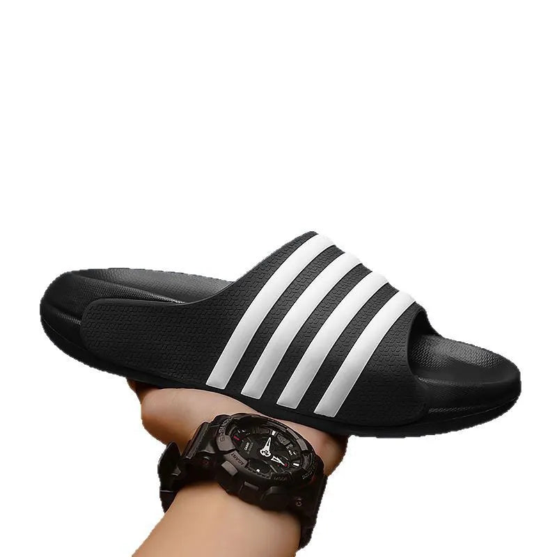 Unisex casual slippers with PVC upper and EVA sole in beige, shown on a white background.