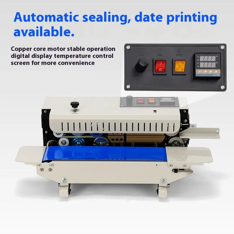 Compact handheld heat sealing machine with integrated steel date stamp for printing on plastic bags