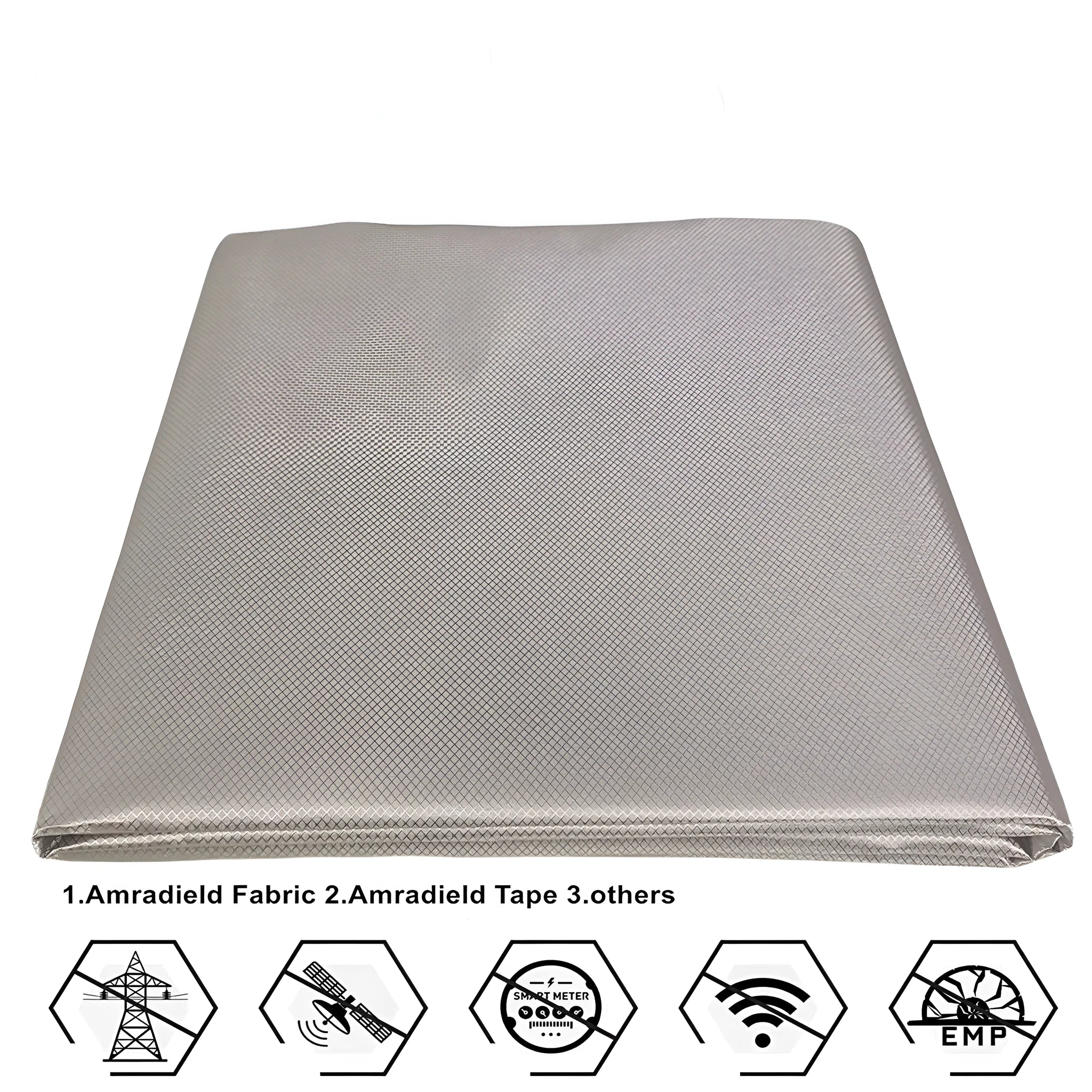 Grey diamond lattice radiation shielding fabric with copper and nickel metal fibres for signal blocking