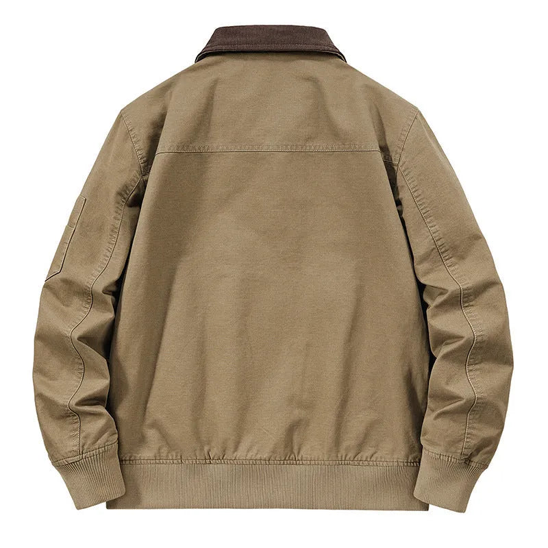 Men's plus size washed cotton baseball flight jacket in army green colour