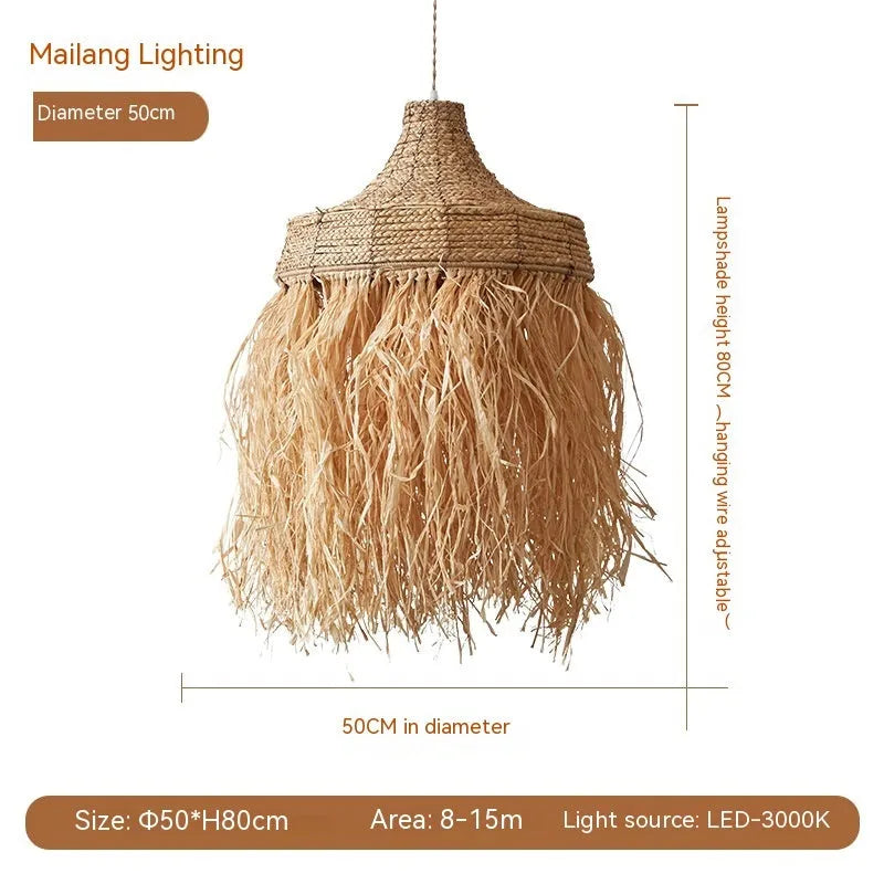 Southeast Asian style pendant light with wild vetch and willow weaving, 50cm diameter