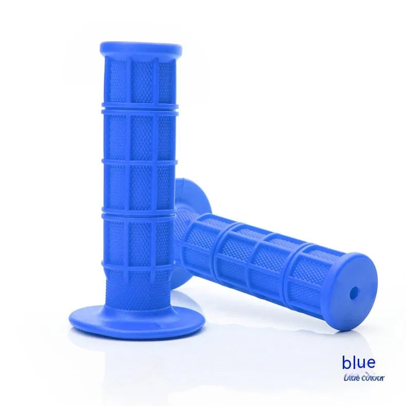Set of two 22mm rubber motorcycle handle grips in assorted colours on a plain background.