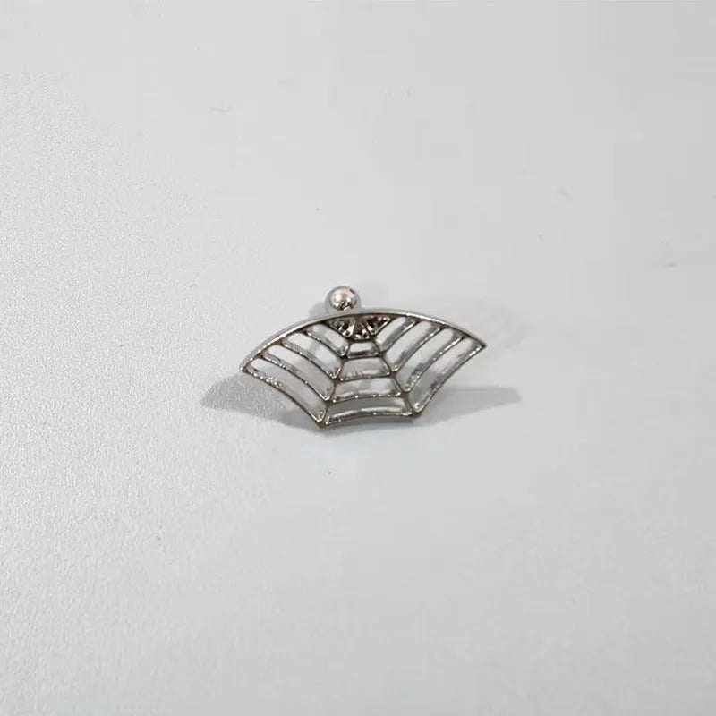 Spider web geometric mesh stud earrings in gold or silver electroplated metal for horror Halloween jewellery