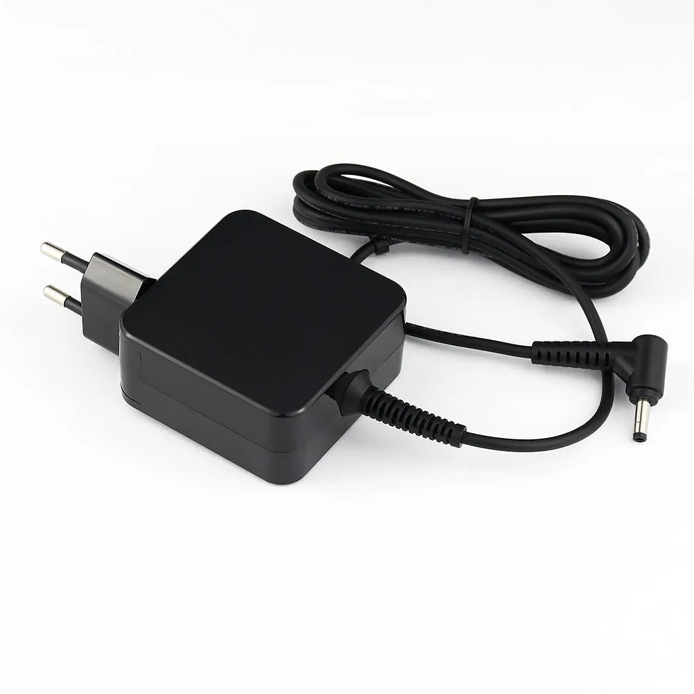 Black 45W laptop adapter with American DC connector measuring 99.3mm x 36.5mm x 61.8mm