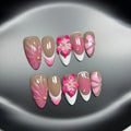 French style 3D fluid ice flower nail art designs on almond-shaped plastic armour pieces
