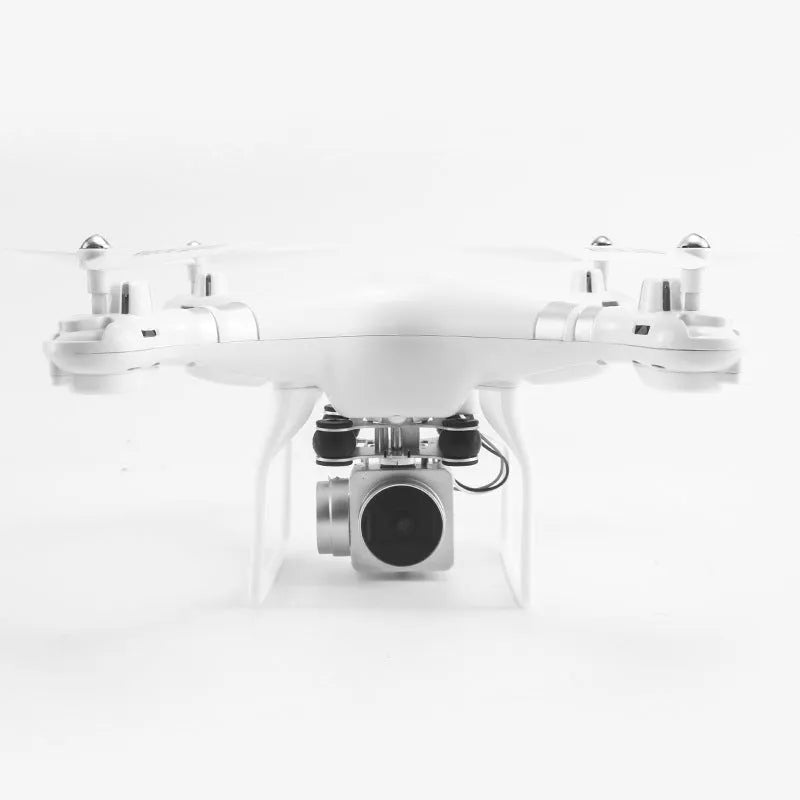 Black HD aerial photography drone with remote control handle, alloy construction, shown in flight