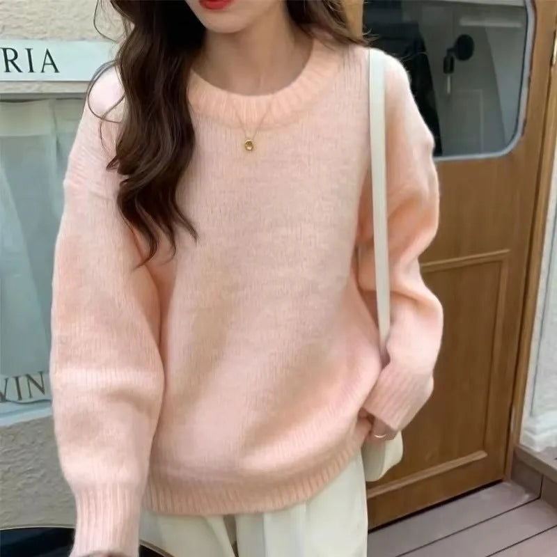 Candy colour pullover slimming sweater in rose red, free size, loose fit acrylic spandex top