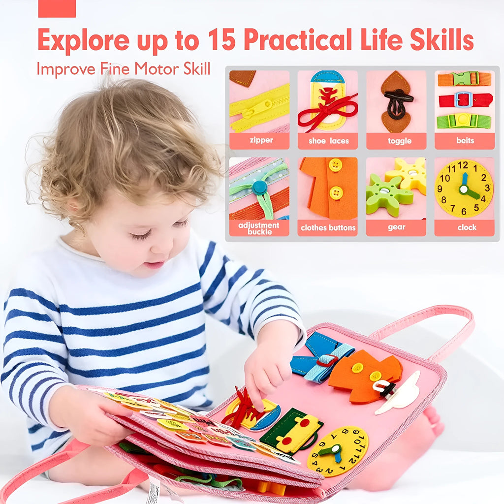 28x44cm chemical fibre felt busy board for baby early education in white, blue and green dinosaur or pink options