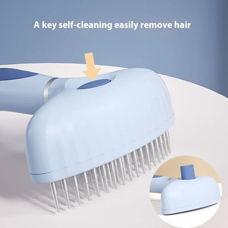 Stainless steel double-row pet comb for dog grooming in azure light blue colour