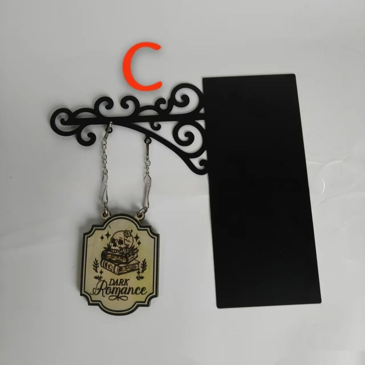 Rustic tavern sign style book divider ornament for shelf organisation, one of five available designs.