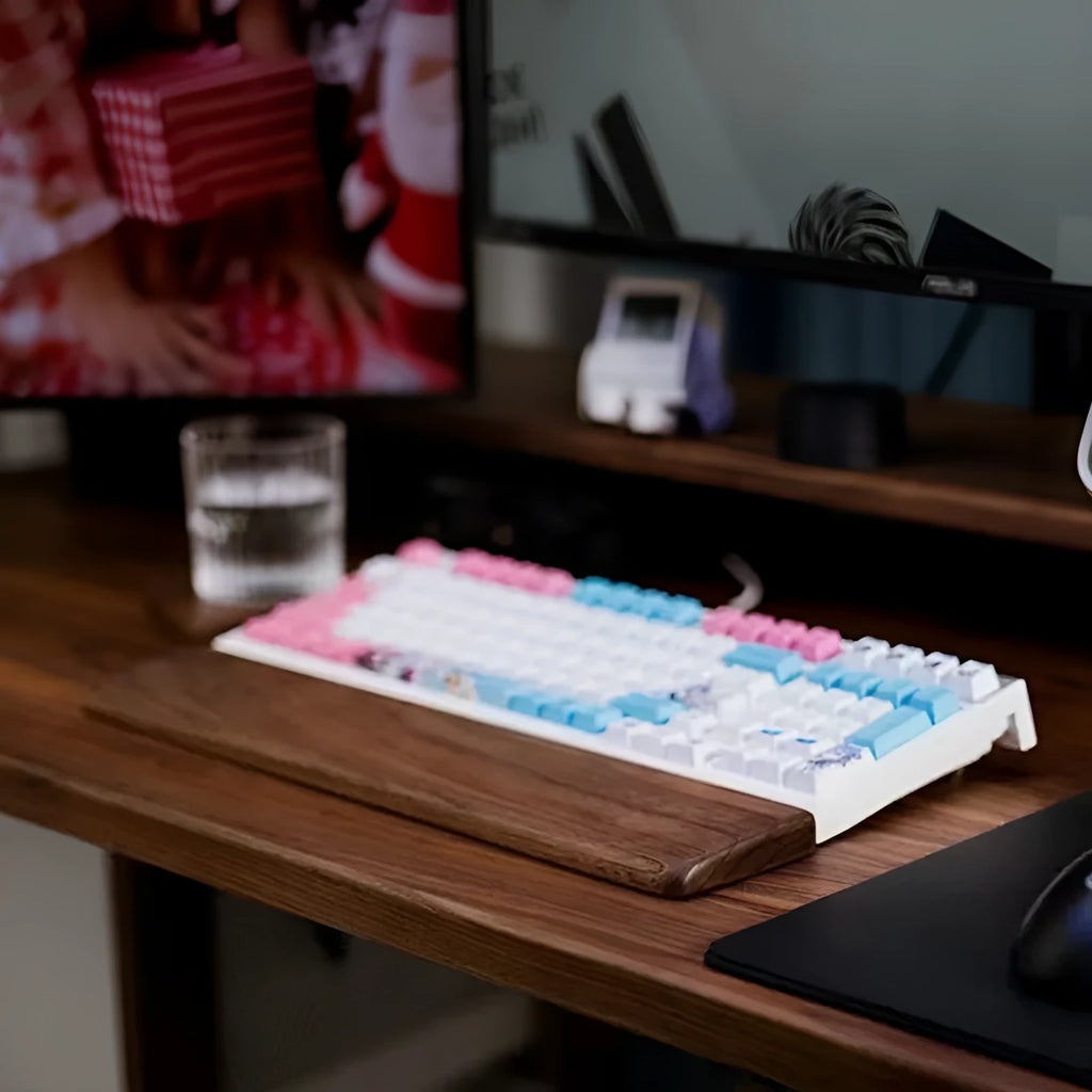 Black walnut wooden keyboard palm rest and wrist rest with straight or round edge, 440mm and smaller sizes