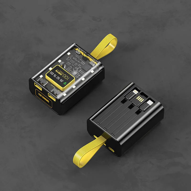 Punk transparent mech mini power bank in black plastic shell with multiple USB ports