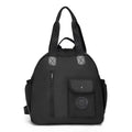Large capacity nylon backpack with sandwich pocket in black, khaki, or green colours