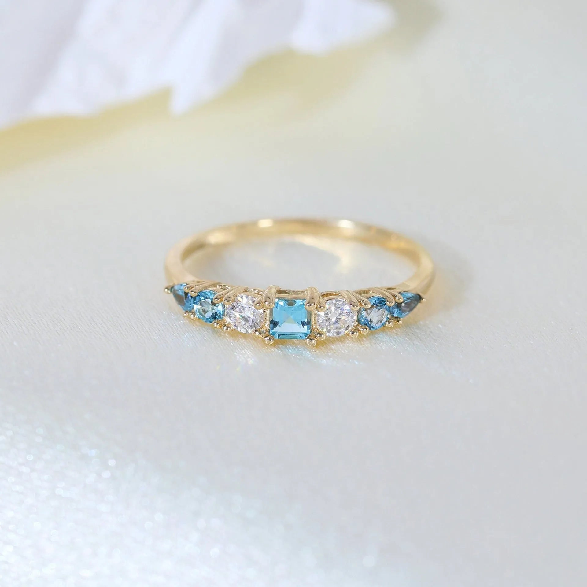 S925 sterling silver geometric ring with yellow gold finish diamond treated for women US sizes 6-10